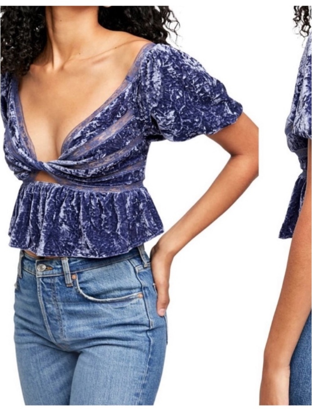 FREE PEOPLE YOURS TRULY VELVET TOP BLUE XS